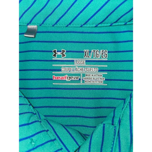Under Armour XL Loose Fit HeatGear Polo Blue Striped Mens Golf Top - Picture 5 of 8